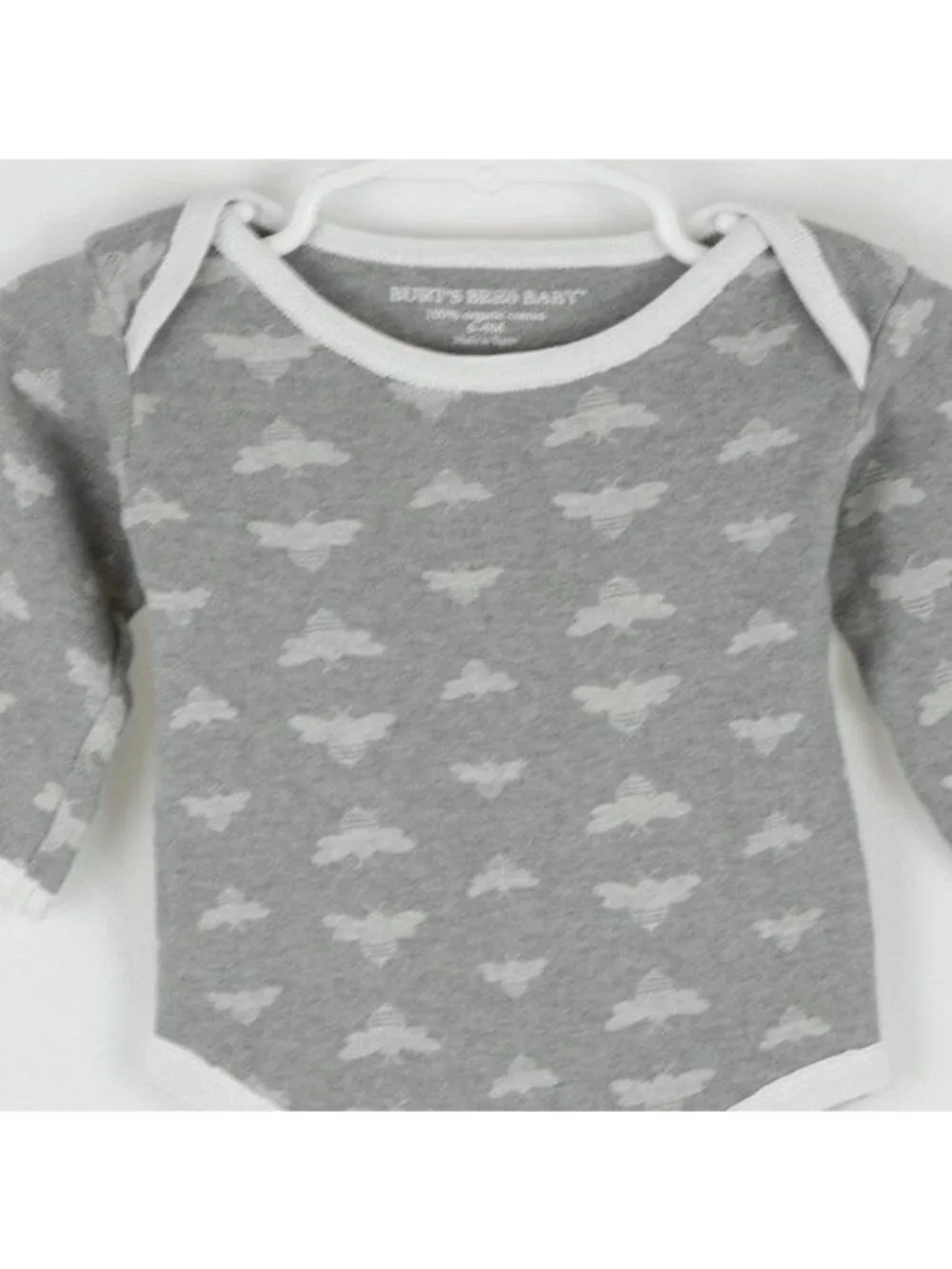 Burt's Bees Baby Size 6-9 Months Gray White Organic Cotton Long Sleeve Bodysuit